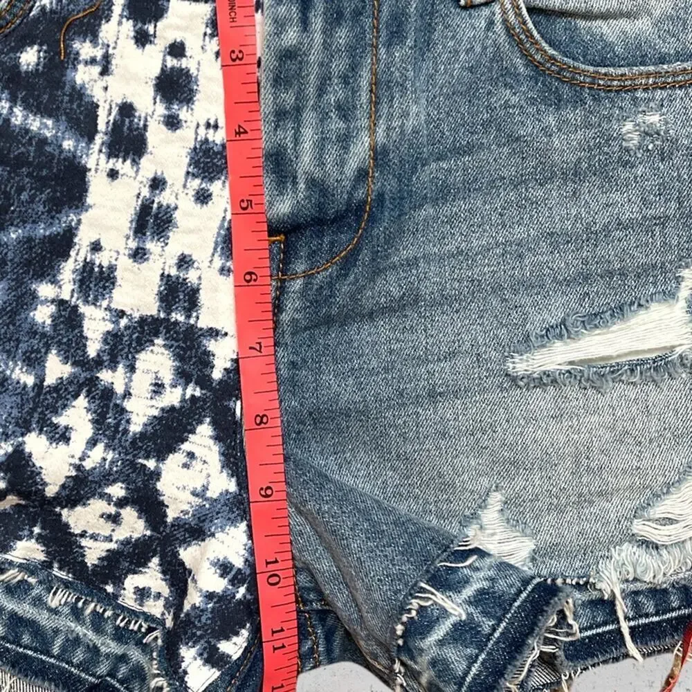 NWT BLANKNYC Patchwork Ikat Distressed Denim Cutoff Shorts 26 Boho Festival